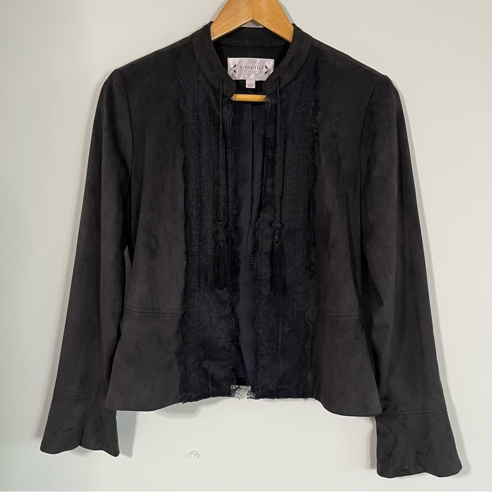 Nanette Lepore Whimsigoth Witchy Dark Brown Faux Suede Lace Jacket Size 6